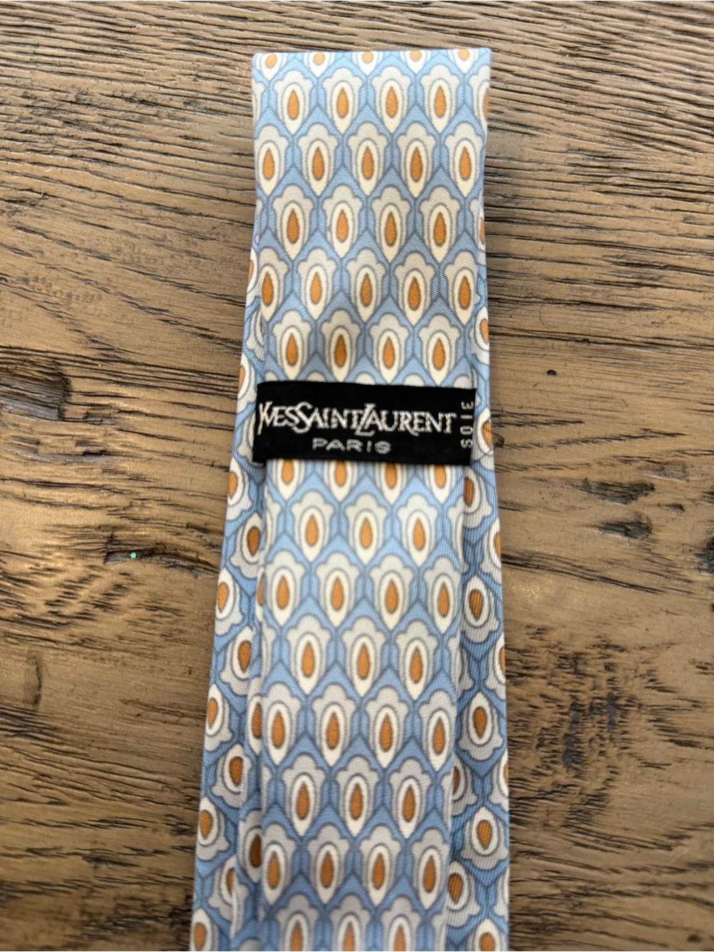 Yves Saint Laurent Light Blue & Gold Geometric Silk Tie